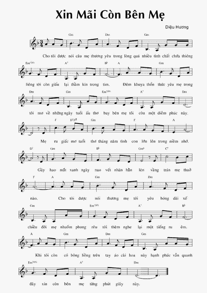 Sheet nhạc Xin Mãi Còn Bên Mẹ